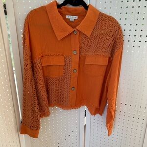 HYFVE Orange Crochet Button-Down Shirt